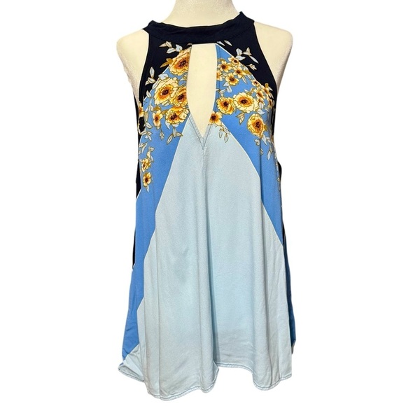 Free People Beat of My Heart Floral Sleeveless Keyhole High Neckline Halter Top - Picture 4 of 11